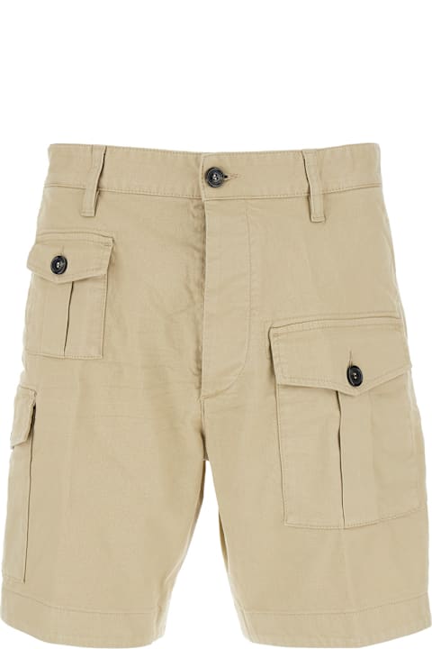 Dsquared2 for Men Dsquared2 Beige Bermuda With Asymmetric Cargo Pockets And Belt Loops In Cotton Man