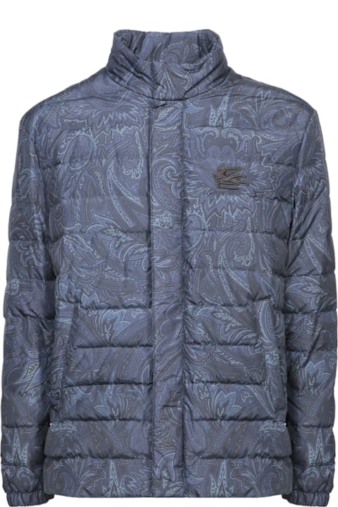 Etro Coats & Jackets for Men Etro Travel Print Blue Down Jacket