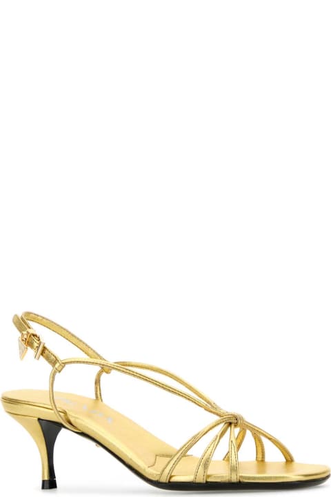 ウィメンズ サンダル Prada Gold Leather Sandals