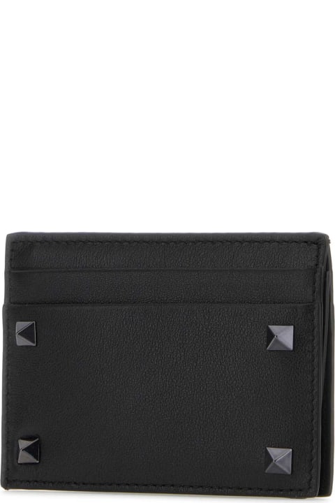 Wallets for Men Valentino Garavani Black Leather Rockstud Card Holder