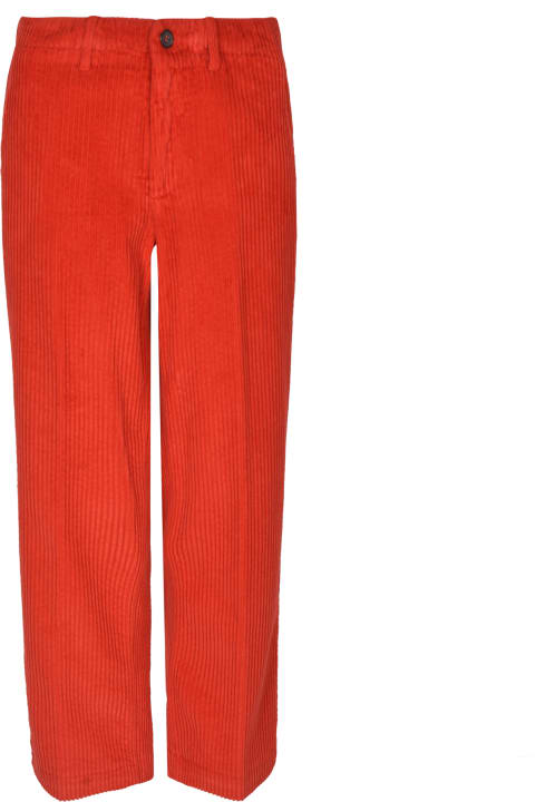 Cropped Plain Corduroy Trousers