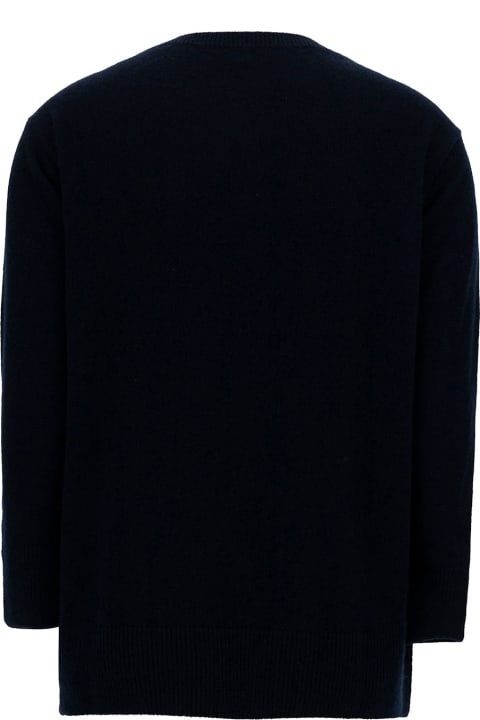 Blue V Neck Sweater With Ribbed Trims In Cashmere Woman