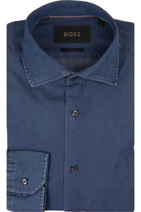 Shirts for Men Hugo Boss Slim Fit Shirt In Blue Cotton Denim