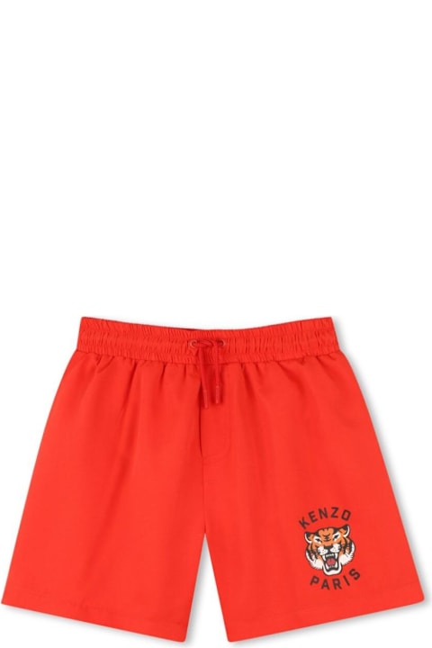 Kenzo Kids Bottoms for Boys Kenzo Kids Red Shorts With Elastic Drawstring Waist And Logo Print On The Front In Tech Fabric Boy