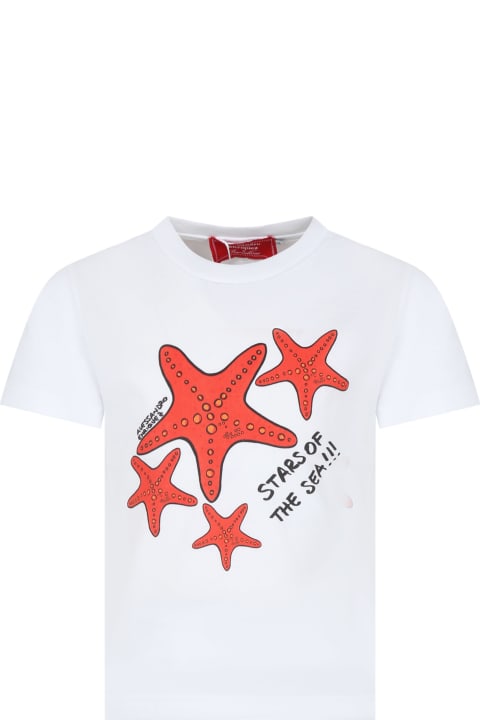 ガールズ Alessandro EnriquezのTシャツ＆ポロシャツ Alessandro Enriquez White T-shirt For Girl With Print Starfish