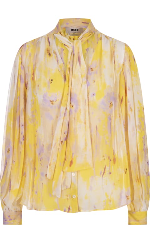 MSGM Topwear for Women MSGM Bow Shirt In Georgette With "artsy Flower" Print