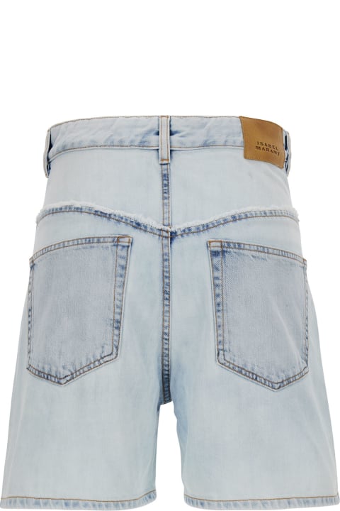 Light Blue Shorts With Patch Logo And Contrasting Details In Cotton Denim Woman