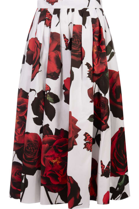 ウィメンズ新着アイテム Alexander McQueen Pleated Midi Skirt With Tudor Rose Print