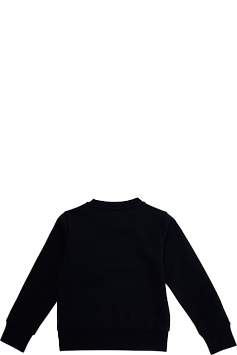 Homeware Moncler Blue Crewneck Sweatshirt With Logo Patch On The Sleeve And Striped Motif On The Sleeve In Cotton Boy