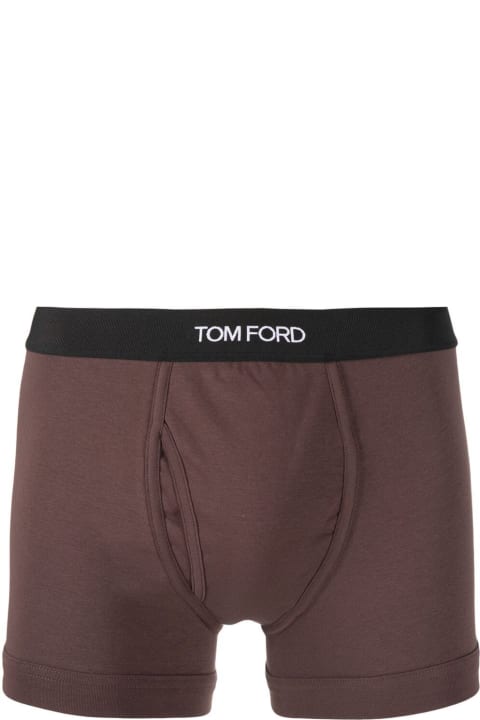 Brown Jersey Boxer With Elasticated Logged Waistband In Cotton Stretch Man