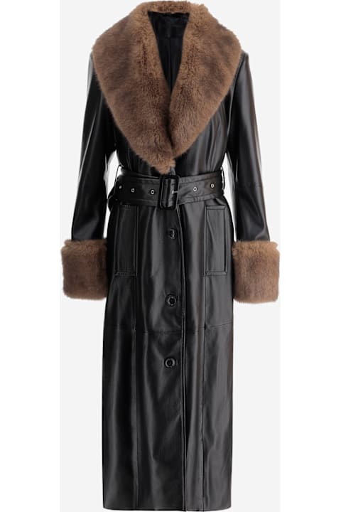 STAND STUDIO Estella Synthetic Leather Coat With Fur Details