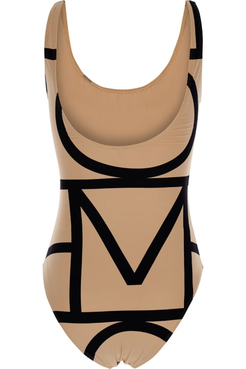 ウィメンズ ウェア Totême Beige Swimsuit With Black Details In Techno Fabric Woman