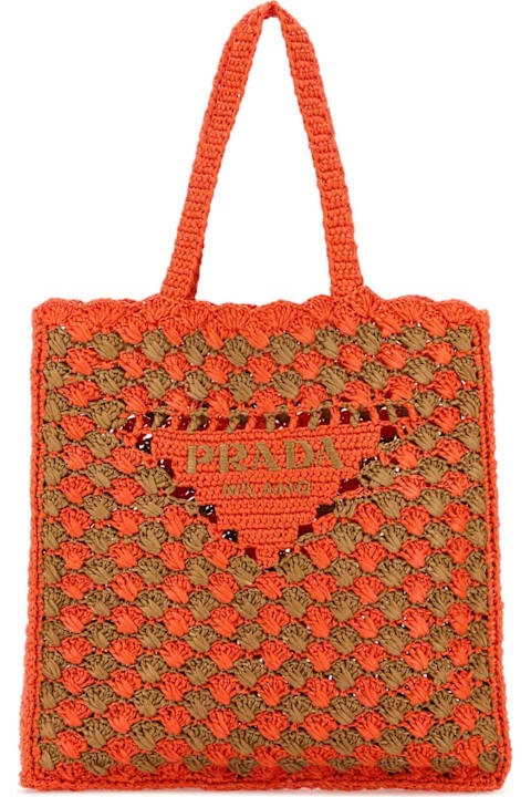 Prada Two-tone Raffia Shopping Bag