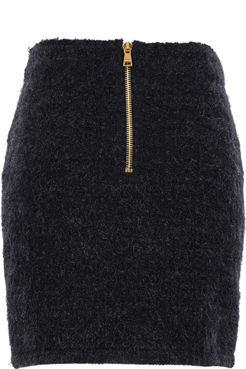 Balmain for Women Balmain Black Pencil Mini Skirt With Jewel Buttons In Tweed Woman