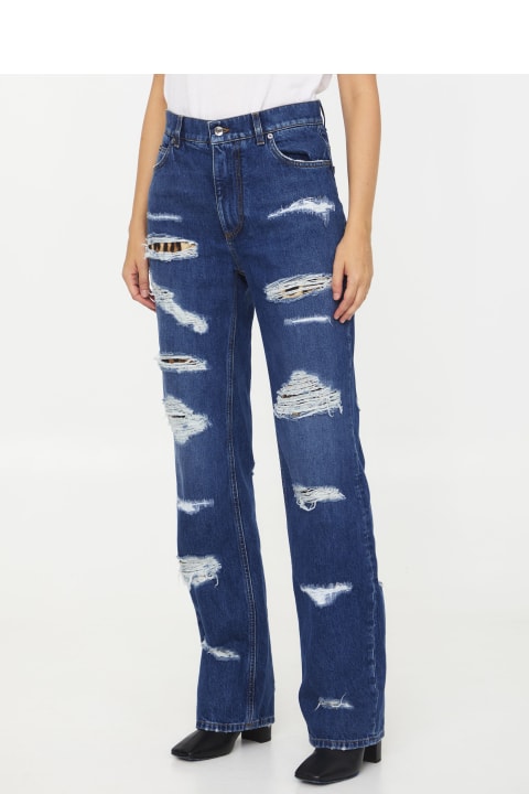 Jeans for Women Dolce & Gabbana Distressed Jeans With Leo Print