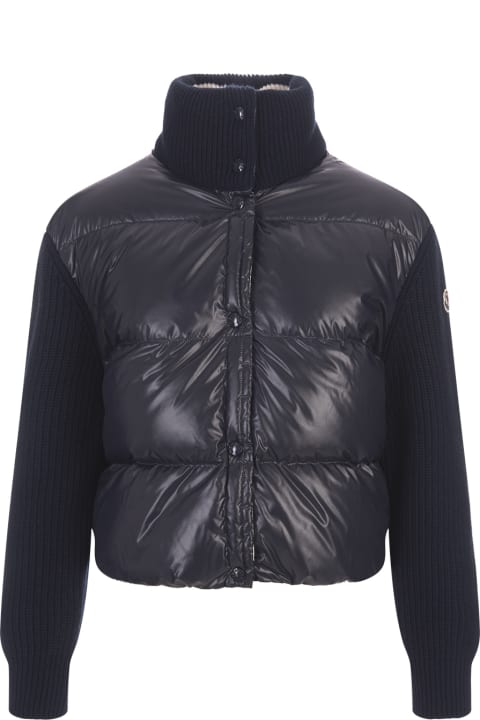 Moncler Coats & Jackets for Women Moncler Navy Blue Padded Cardigan In Wool