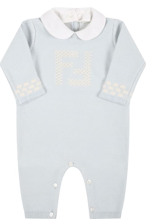 Bodysuits & Sets for Baby Girls Fendi Light-blue Set For Baby Boy With Douple Ff