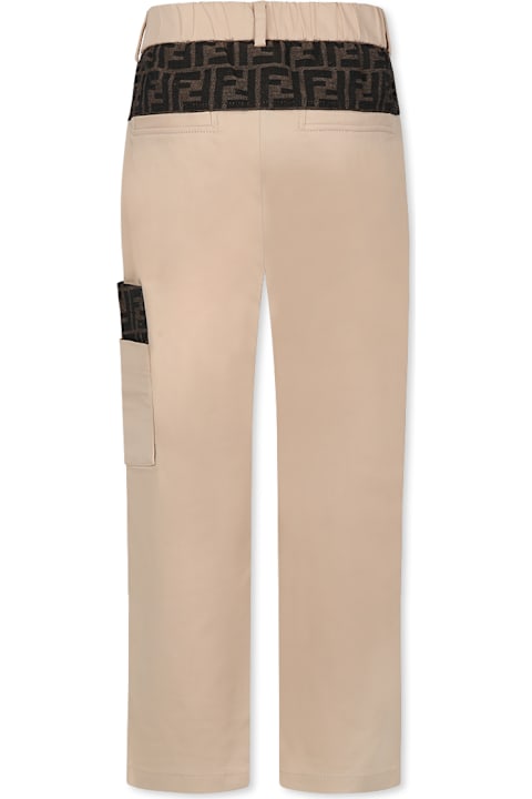 Bottoms for Boys Fendi Beige Trousers For Boy With Ff