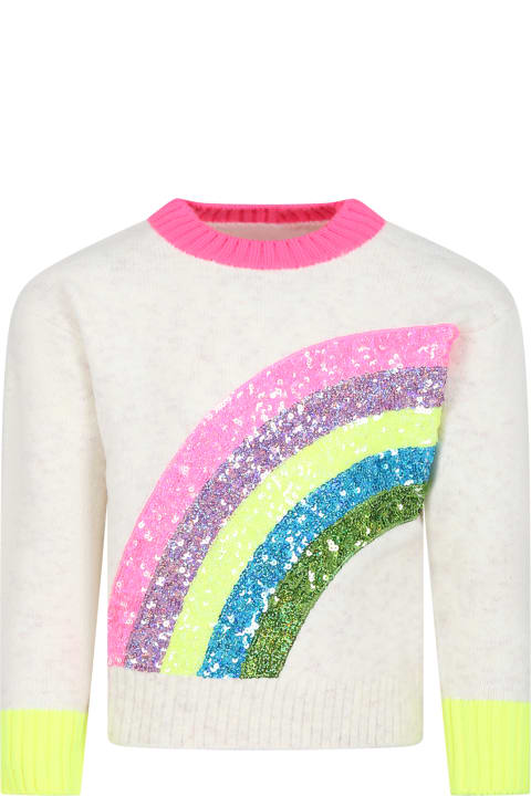 Homeware Billieblush Melange Ivory Sweater With Rainbow For Girl