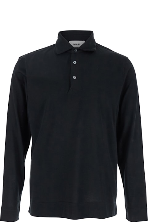 Lardini Topwear for Men Lardini Black Polo With Classic Collar And Long Sleeves In Cotton And Silk Blend Man