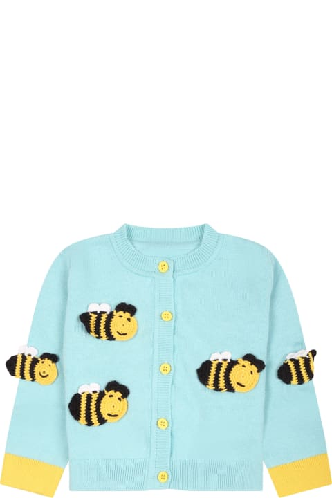 Stella McCartney Kids Clothing for Baby Girls Stella McCartney Kids Light Blue Cardigan For Baby Girl With Bees