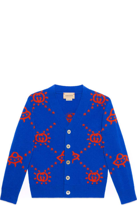 Gucci for Kids Gucci Blue And Orange Wool Cardigan