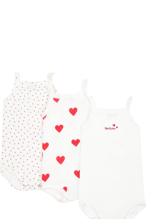 Petit Bateau Bodysuits & Sets for Baby Girls Petit Bateau White Set For Baby Girl With Hearts