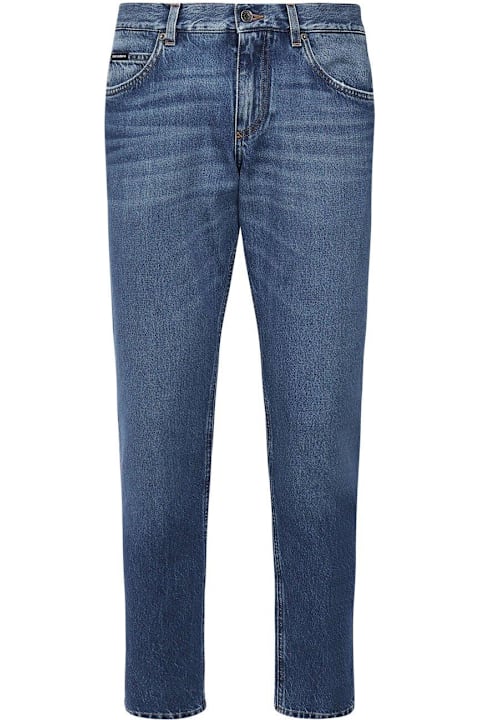 الجينز لـ القسم الرجالي Dolce & Gabbana Logo Embroidered Slim-fit Jeans