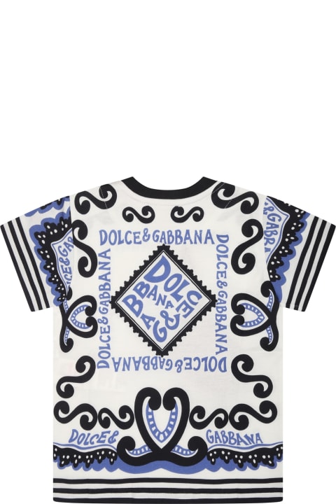 Dolce & Gabbana T-Shirts & Polo Shirts for Baby Boys Dolce & Gabbana White T-shirt For Baby Boy With Bandana Print And Logo