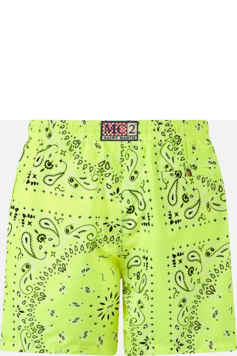 インテリア MC2 Saint Barth Man Swim Shorts With Fluo Yellow Bandanna Print