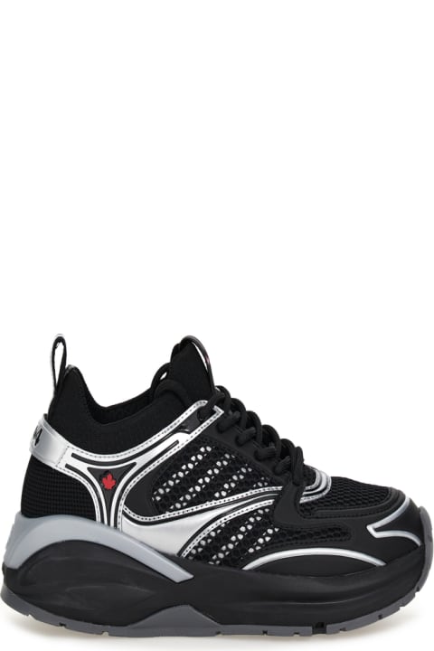 Dsquared2 for Men Dsquared2 'dash' Black And Silver Low Top Sneakers With 1964 Logo In Techno Fabric Man