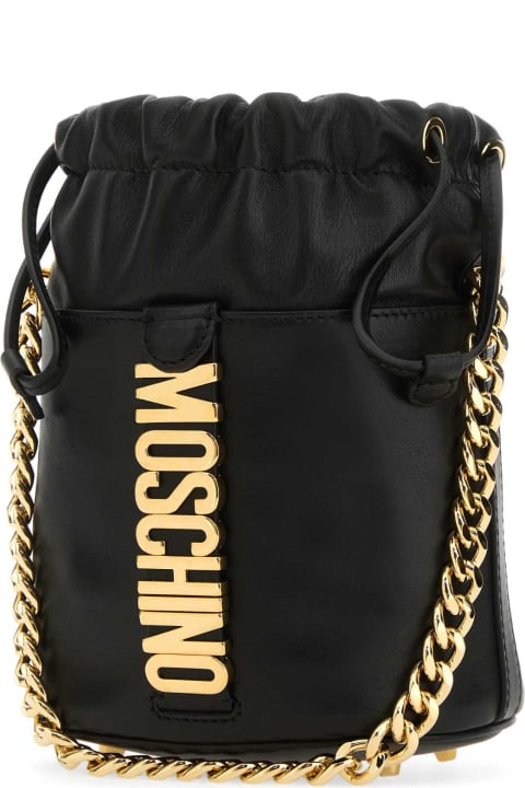 ウィメンズ新着アイテム Moschino Black Leather Bucket Bag