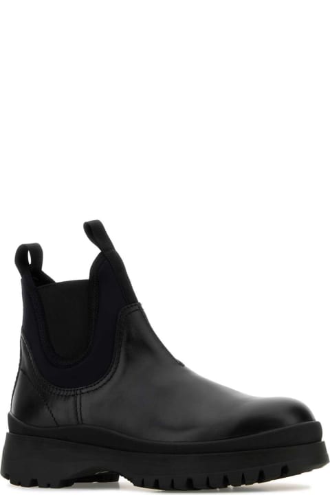 أحذية برقبة لـ القسم الرجالي Prada Black Leather Ankle Boots