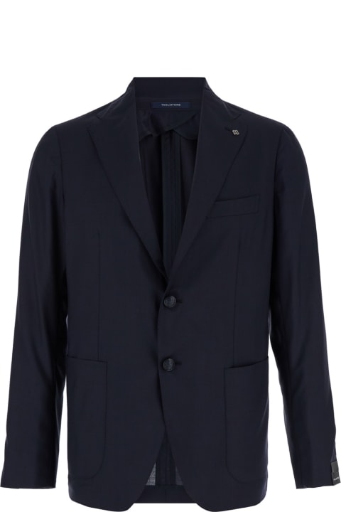 Tagliatore for Men Tagliatore Blue Single-breasted Jacket In Wool And Silk Man