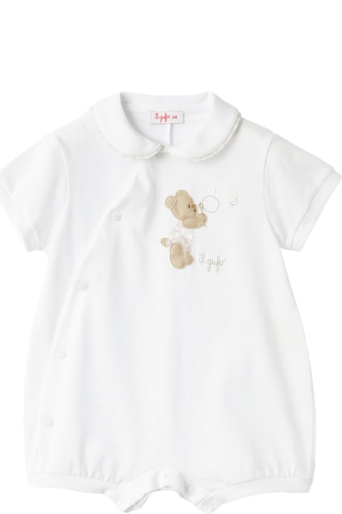 Fashion for Baby Girls Il Gufo White Short Romper With Bear Motif