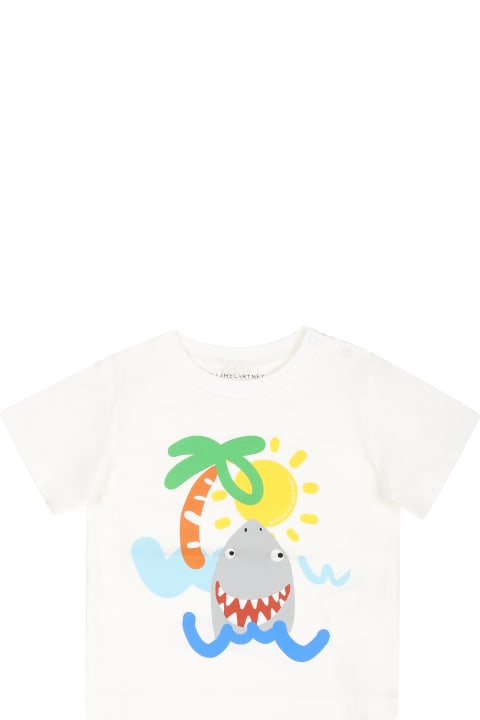 Topwear for Baby Girls Stella McCartney Kids White T-shirt For Baby Boy With Shark Print