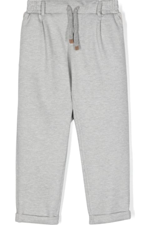 Bottoms for Boys Eleventy Grey Striped Trousers With Drawstring