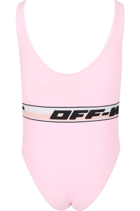 Pink Swimsuit For Girl With Logos