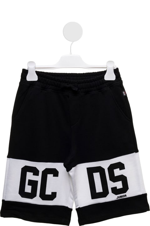 Gcds Kids Boy's Black And White Cotton Bermuda Shorts With Logo