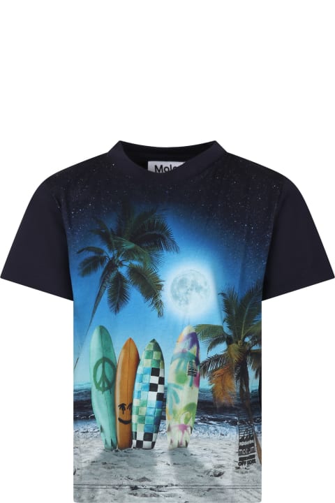Molo Kids Molo Black T-shirt For Boy With Surfboard Print