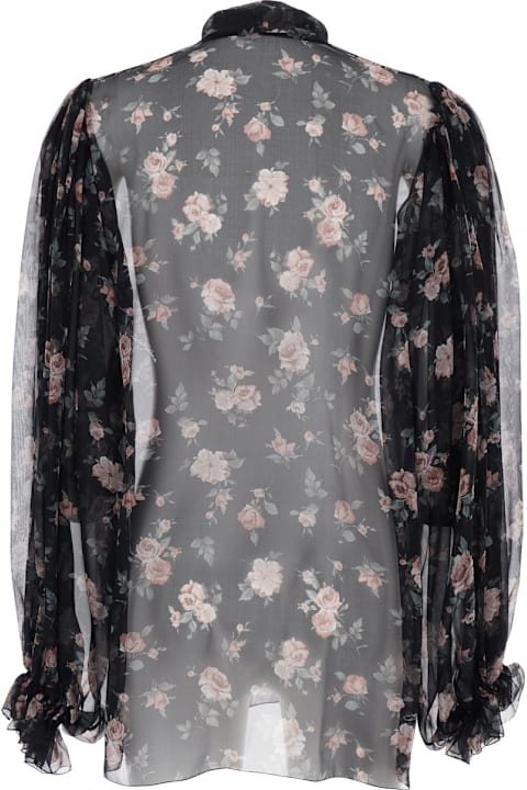 Homeware Dolce & Gabbana Black Blouse With Knot In Front And Floral Print In Chiffon Woman