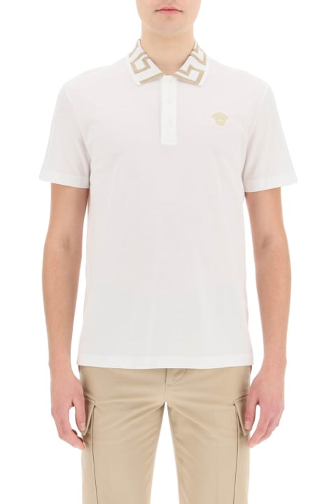 Topwear for Men Versace White 'greca' Polo Shirt