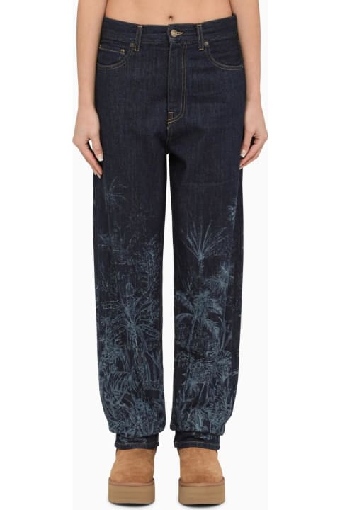 Alanui for Women Alanui Blue Regular Jeans With Floral Pattern