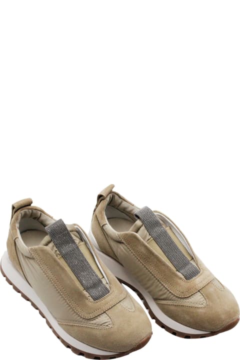 Runner Shoe In Suede And Taffeta Embellished With Threads Of Brilliant Monili