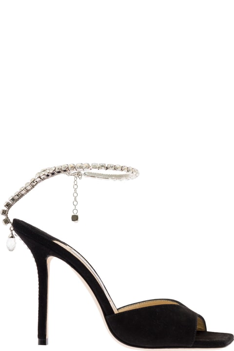 Sandals for Women Jimmy Choo Black Saeda Sandals With Crystal Embellishment In Leather Woman