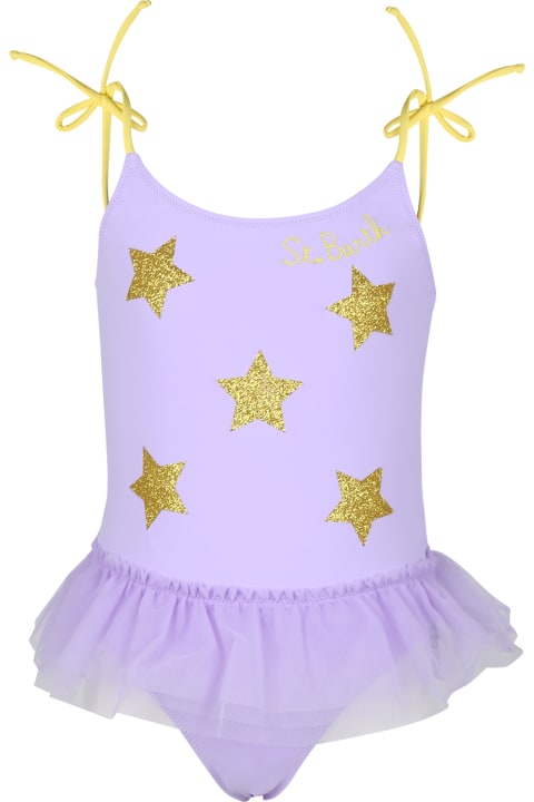 Fashion for Kids MC2 Saint Barth Purple Swimsuit For Girl With Stars
