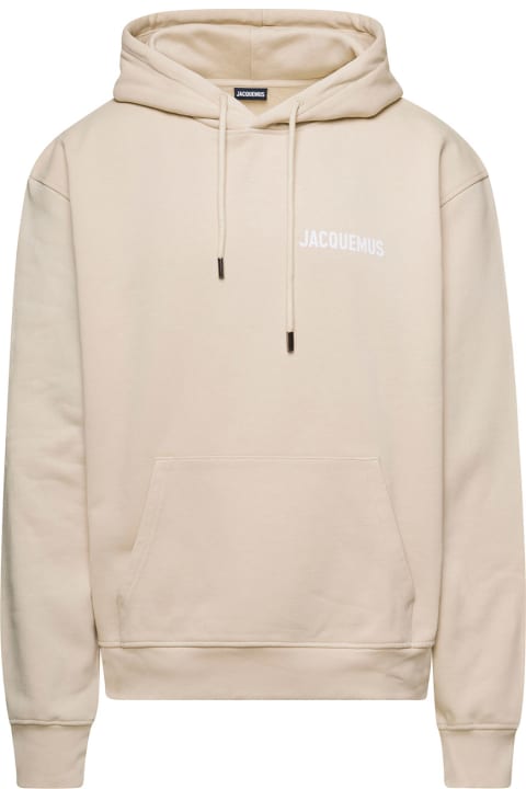 Beige Hoodie With Contrasting Logo Print In Cotton Man