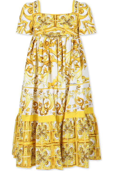 Dolce & Gabbana Dresses for Girls Dolce & Gabbana Yellow Dress For Girl With Yellow Majolica Print