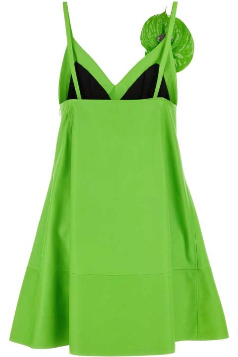 ウィメンズ ウェア Loewe Fluo Green Leather Mini Dress