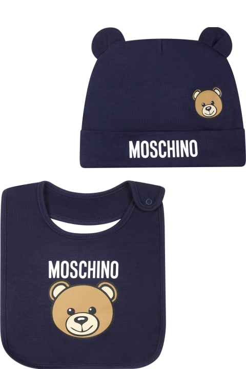 Moschino Accessories & Gifts for Baby Girls Moschino Blue Set For Baby Boy With Teddy Bear And Logo